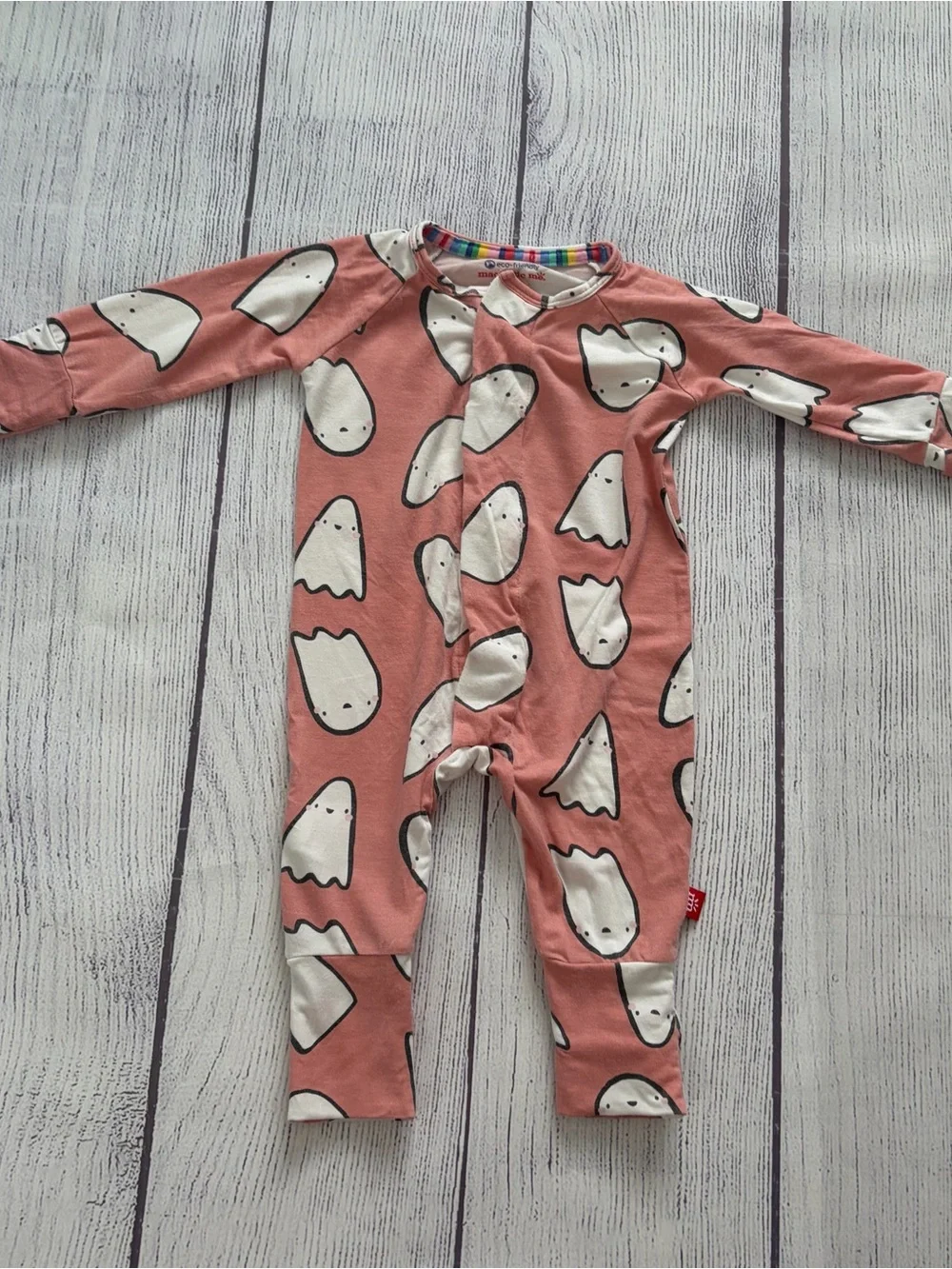 Magnetic Me Kids Modal Pink Ghost Print One-Piece Romper Size 0-3 months